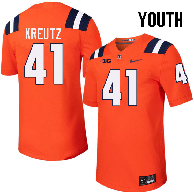 Youth #41 James Kreutz Illinois Fighting Illini College Football Jerseys Stitched-Orange